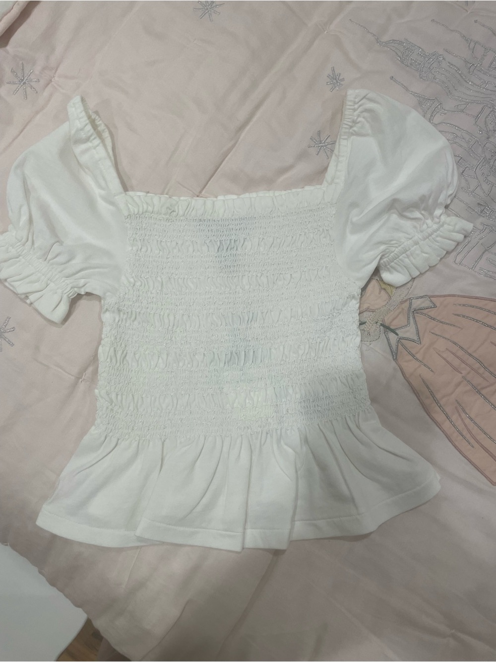 Polo by Ralph Lauren White Smocked Puff Sleeve Top